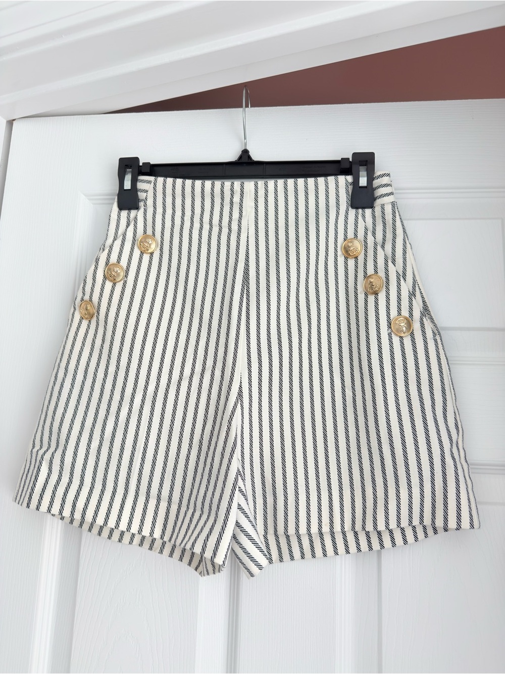 Zara Striped Shorts with gold buttons